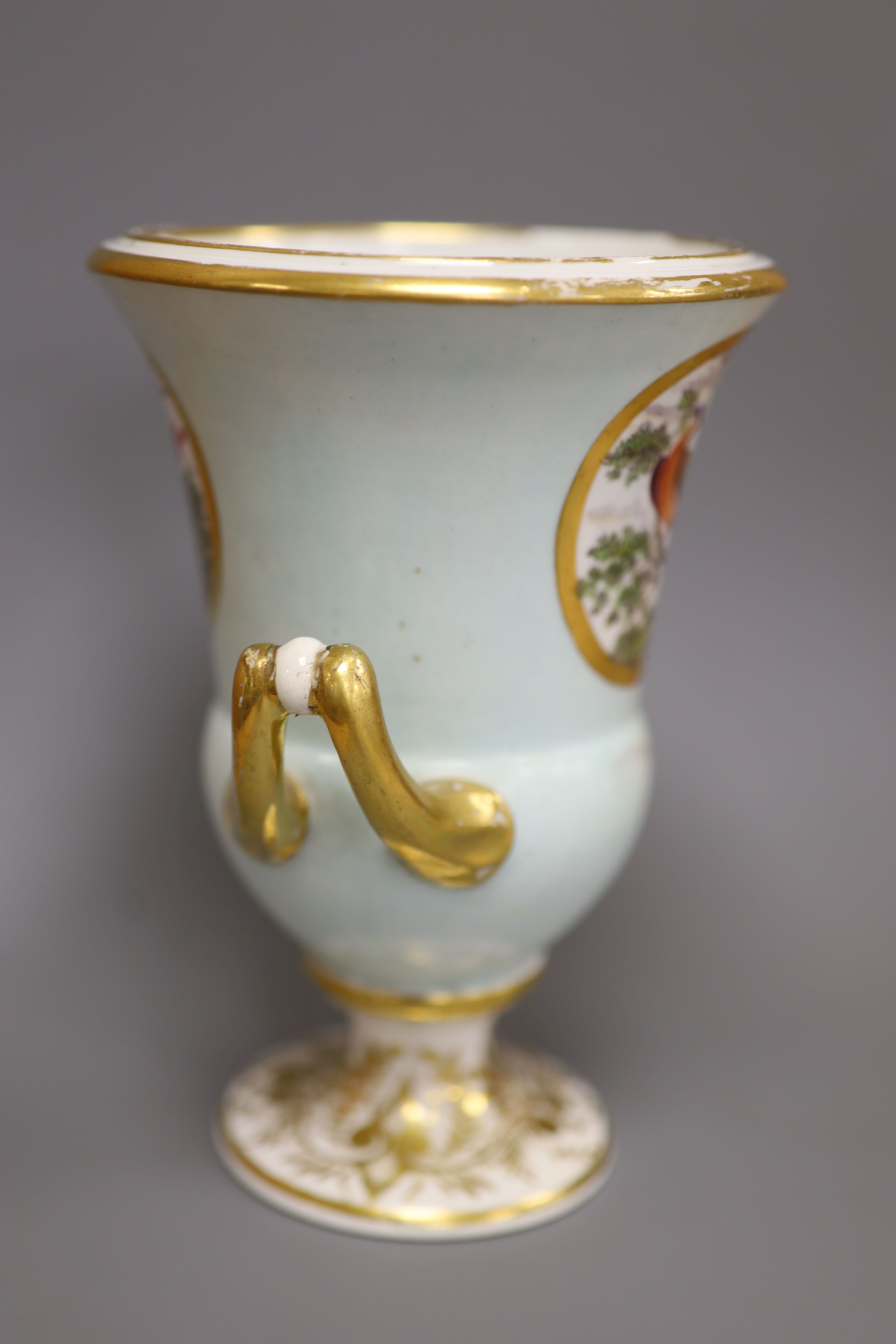 A Derby vase, painted with birds on a blue ground, c.1815, height 17cm